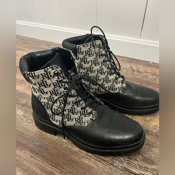 Lauren Ralph Lauren Carlee Logo Lace Up Leather Upper Combat Boot Size 9.5 - Picture 2 of 11